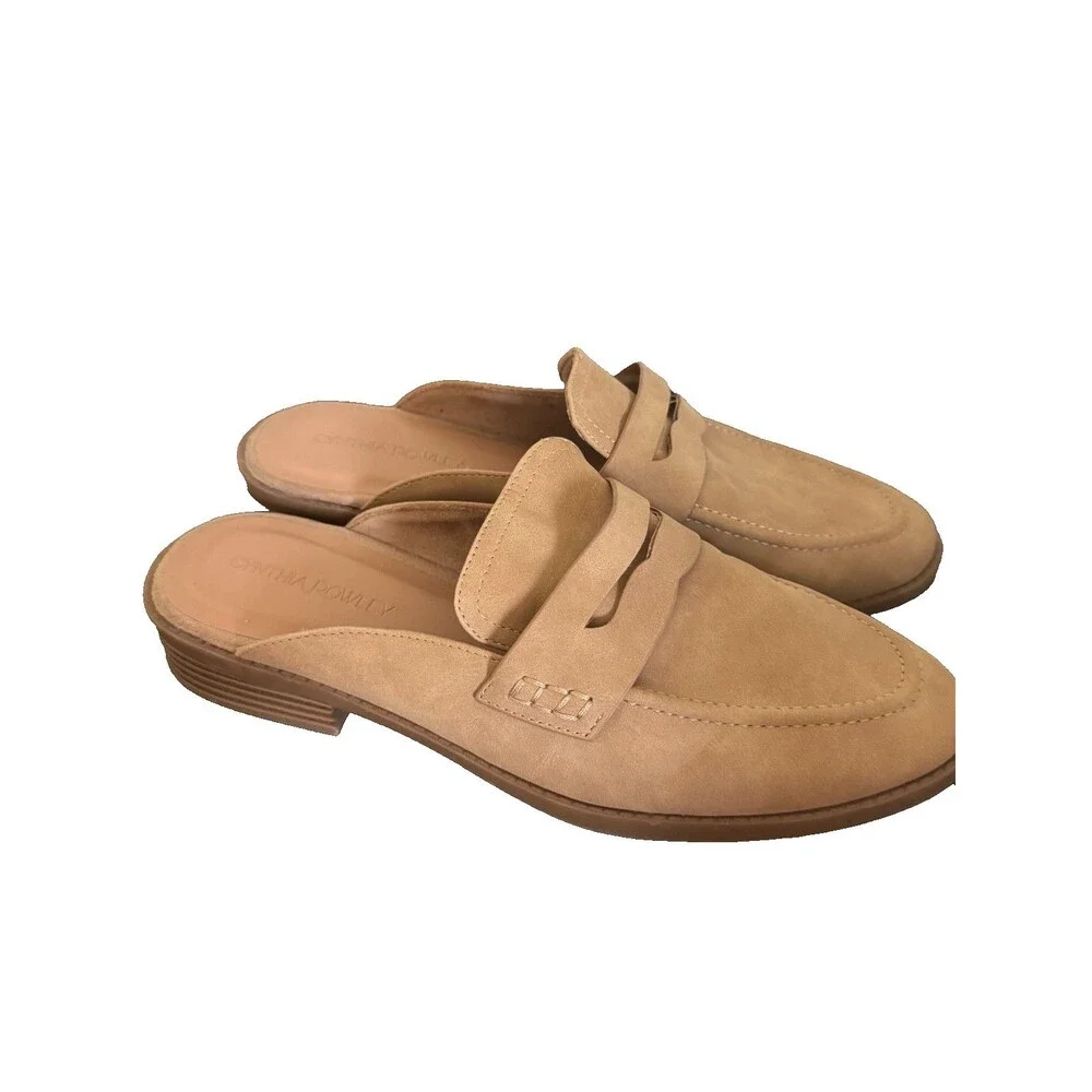 Cynthia Rowley Prescott Tan Mule Loafers Womens 10 M Slip On Preppy Shoes
